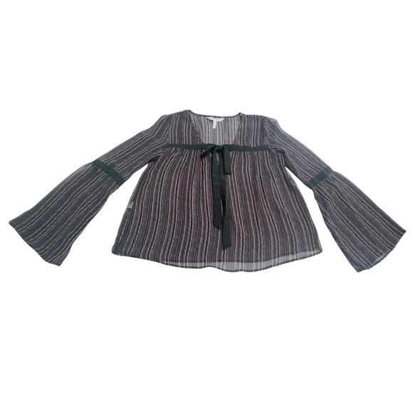 BCBGeneration Ruffle Front Pirate SHEER STRIPED BLOUSE BELL SLEEVES XXS - Picture 7 of 12